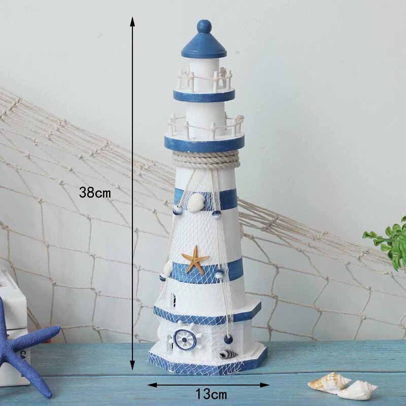 Stripe Lighthouse Simulation Model Mediterranean Wooden Handicraft Home Decorations Creativity Marine Style Decor Arts and Craft: 38CM