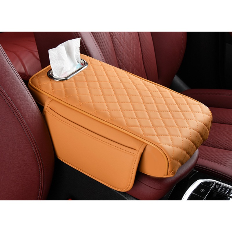 Auto-armsteun box pad verhoging universele pad Auto verhoging tissue opbergtas met zak Centrale kussensloop: GRIJS