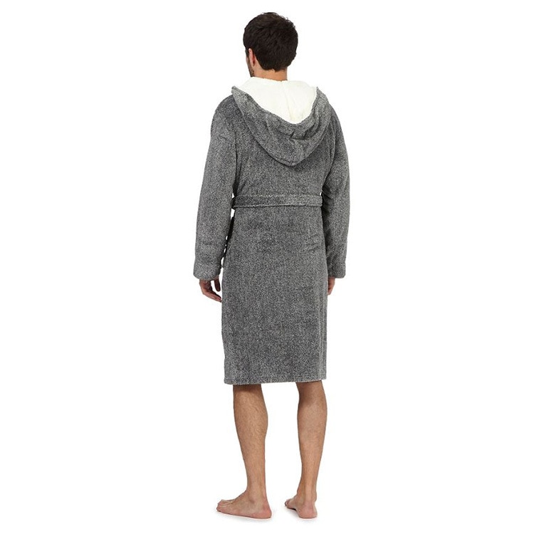 Gray Men's Sleep Robes Plus Size Polar Fleece Sleepcoat For Men Long Sleeve Thick Winter Night-robe