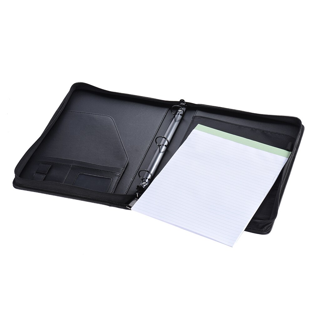 A4 PU Leather Document Folder Office Supplies Business Portfolio Padfolio Folder Document Case Organizer Zippered Closure