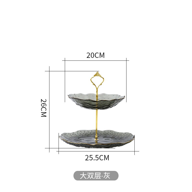 Nordic light luxury 3 layer cake tray double dessert fruit tray living room home dried fruit snack candy tray: B-2-L