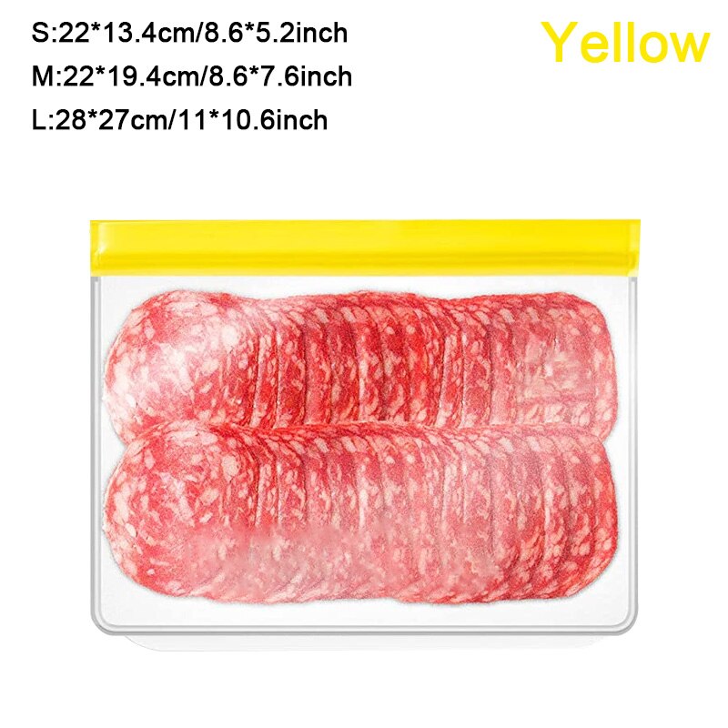 Reusable Food Container Bags Large Reusable Freezer Bags BPA Free, Leak Proof Plastic Gallon Bags For Fruit And Vegetable Snacks: Yellow / S