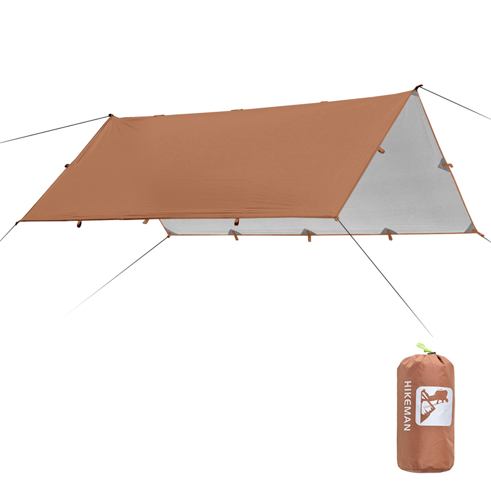 3.2X3M Luifel Waterdicht Tarp Tent Schaduw Vouwen Camping Luifel Ultralight Strand Zon Onderdak Versterkte Stiksels Zilveren Coating