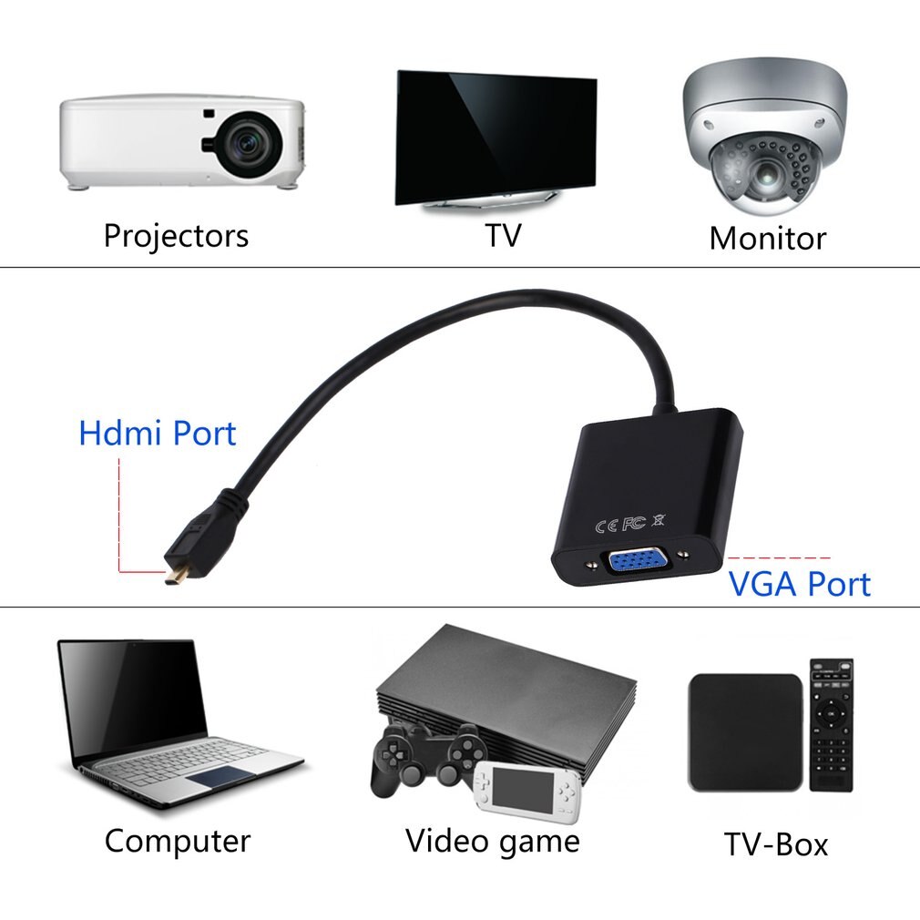 1080P Micro Hdmi-Compatibel Naar Vga Female Video Kabel Converter Adapter Voor Pc Laptop Black Digitale