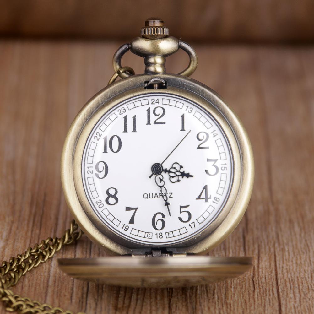 Quartz Pocket Watch Steampunk Necklace Chain Butterfly Pattern Retro Style Fob Pocket Watches Clock for Mens Womens