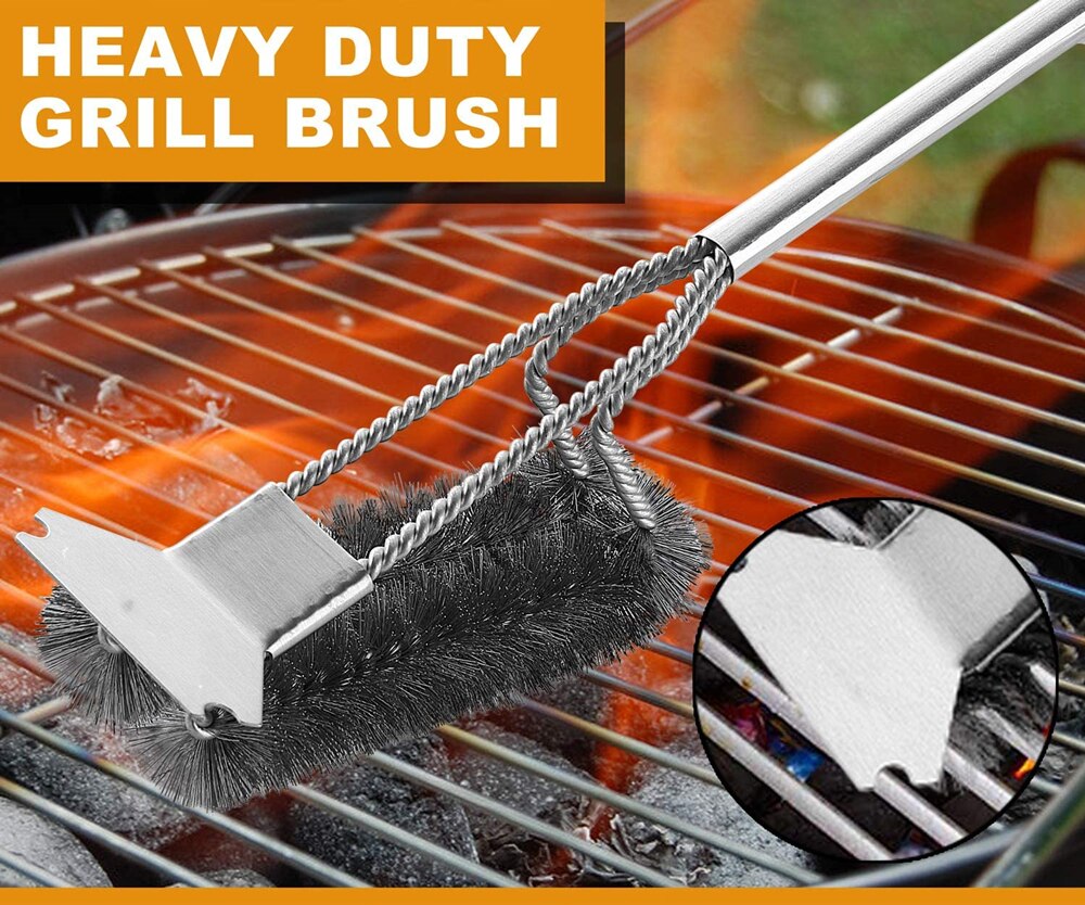Barbecue Grill Brush Scraper Non-stick Long Handle Stainless Steel Wire BBQ Clean Tool Grills Cleaning Brush Kitchen Accessories