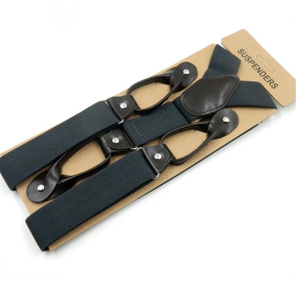 Button Khaki Suspenders Wide Men&#39;S Braces Leather Vintage Pants Strap Belt For Trouser Solid Navy Gray Burgundy Brown 120*3.5cm: dark gray