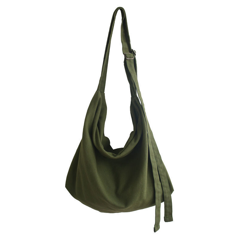Teenager High Street Canvas Fabric Big Capacity Slouchy Bag 2022 Female Large Size Casual Soft Cotton Cloth Shoulder Bag: Army Green