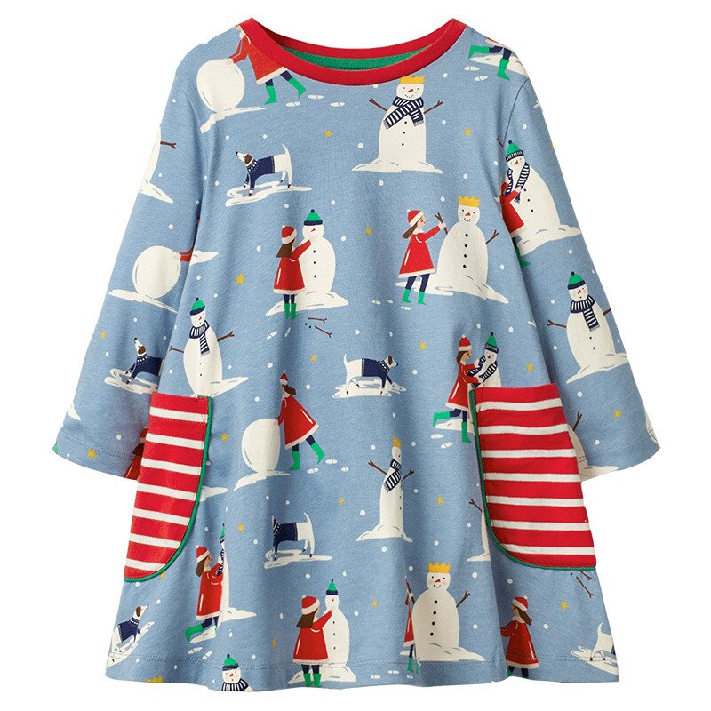 Girls Christmas Dress Long Sleeve Girls Winter Autumn Clothing Snowman Year Casual Dresses For 2-8 Years Girls Xmas Clothes: 3T
