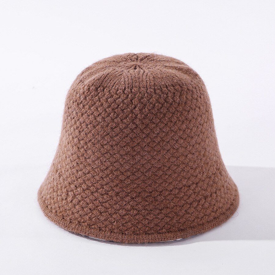 Cokk hue kvinders vinter uld strikke bøttehue vintage fiskerhue ensfarvet tyk varm vinterhue japan koreansk stil: Lysebrun