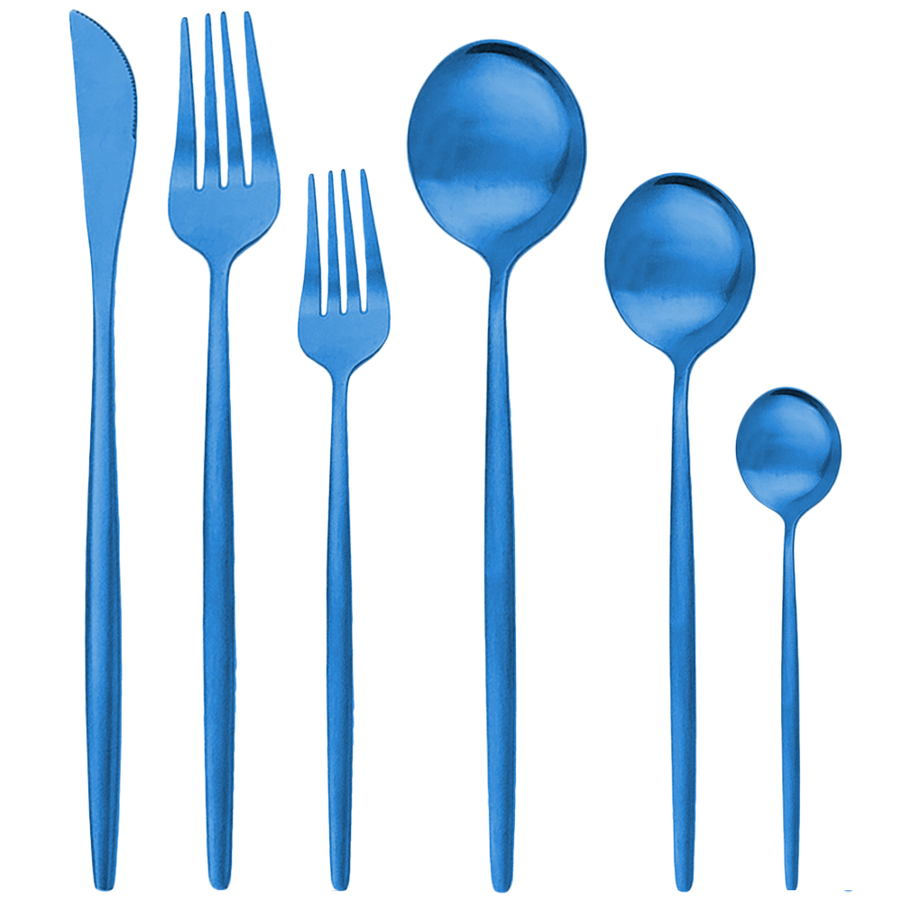 4 / 6 Set Regenbogen Geschirr Set Messer Gabel Löffel Besteck 304 Edelstahl Geschirr Besteck Matte Küche Besteck Set: 6set / 36Pcs Blue