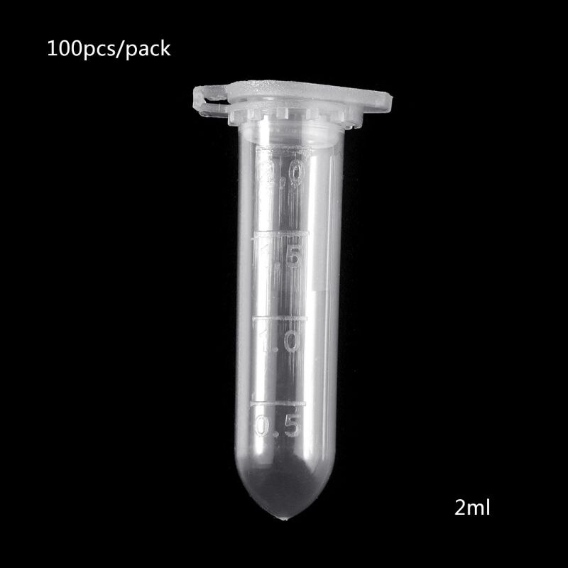 100Pcs 2ml Clear Plastic Vials Container Snap Cap Centrifuge Tubes Vials Sample Lab Container R66F