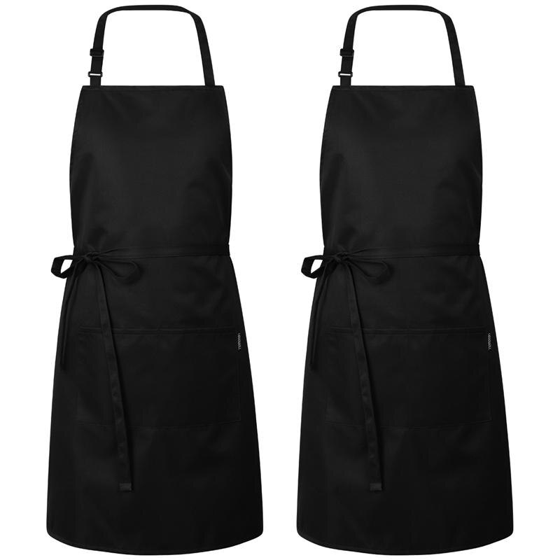 Delantal de cocina ajustable, 2 uds., impermeable, a prueba de aceite, delantal de cocina de Chef para mujeres y hombres (negro)