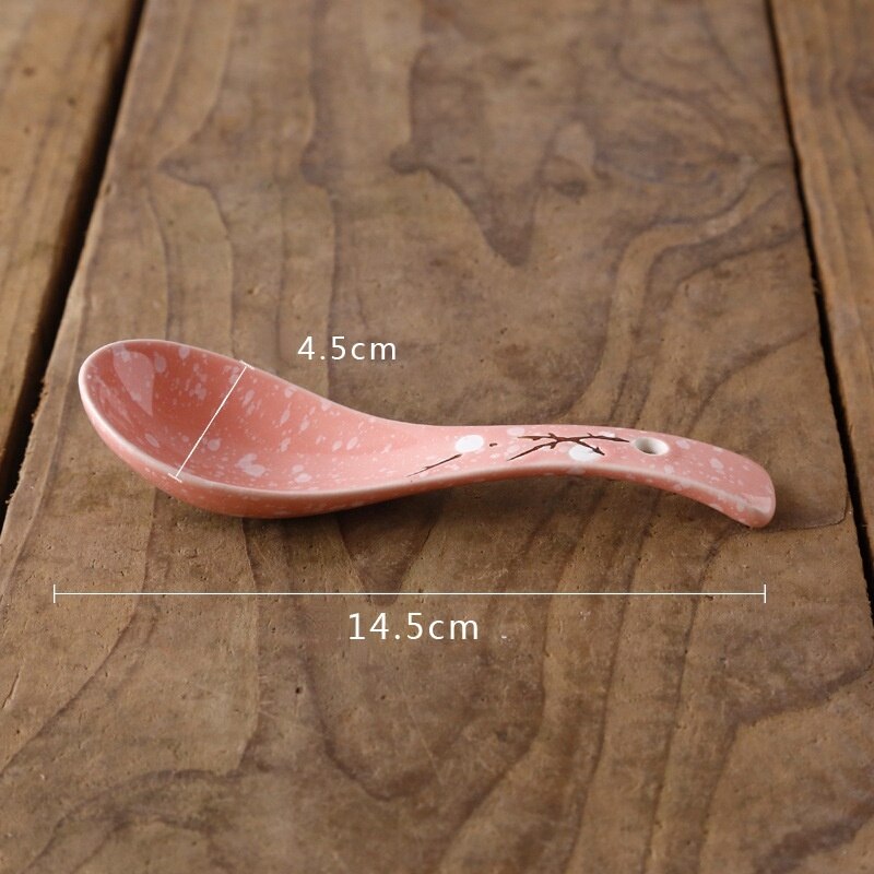 Cuchara de cerámica japonesa para pintar a mano, cuchara de porcelana para sopa, utensilio de cocina, herramienta creativa para agitar leche, vajilla: A