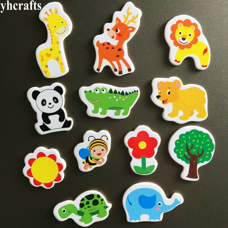 12PCS/LOT. Giraffe Sika deer crocodile Panda Turtle animals flowers soft magnet White blackboard magnet Kindergarten crafts OEM