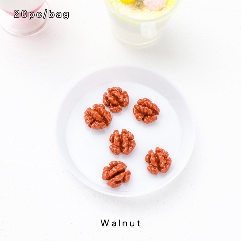 20pc Simulation Resin Walnut Blueberry Fruit Slime Accessories Lizun DIY Slime Fluffy Supplies Modeling Clay Sand Toy Decoration: Walnut