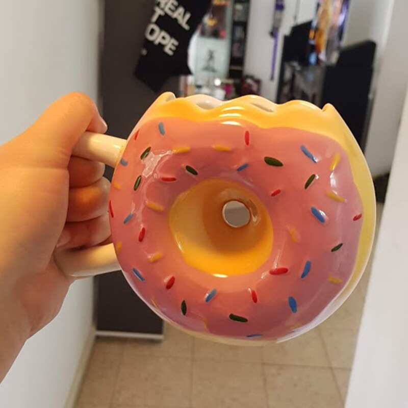 Ceramic Cup Bread Donut Shape Mug Biscuit Milk Coffee Tea Mug with Handle Handmade Glass Office Home Desktop Decor Cup