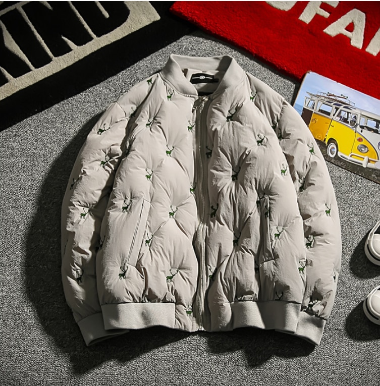 Japansk jakke menn vinter parka hjort broderi termisk hip hop jakker for menn store szie merke baseball krage kåpe: Lysegrå / Xxl
