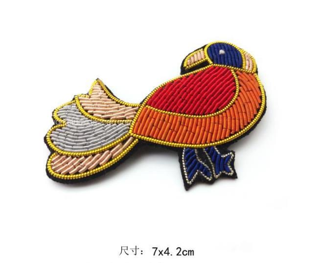 Farverig papegøje indisk silke patch broche indien silketråd håndlavet broderet badge stof patch tøj dekoration