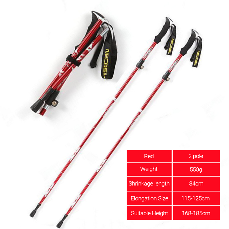 Trekking Poles Folding Hiking Stick Collapsible Hiking Poles Trekking Stick Walking Poles Nordic Walking Sticks hiking stick: Red - 2 pole