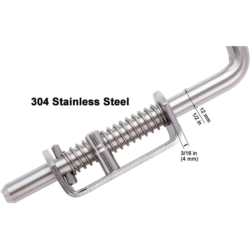 JFBL 304 Stainless Steel 6.5inch Spring Pin Latch Lock Assembly for Doors Cabinets and Utility Trailer Gate - Heavy Duty