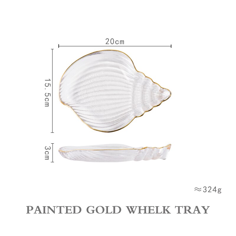 Gylden kant glas plade diy hav konkylie kammusling smykker opbevaring salat plade dessert skål middag plader sushi plade sashimi plade: A  1 stk