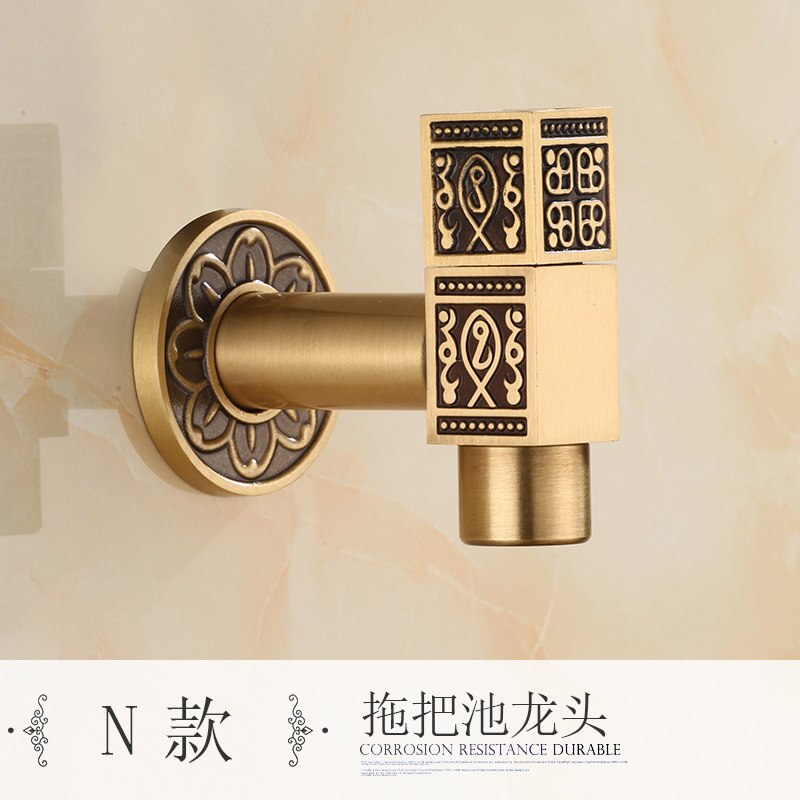 Pure Copper Carved Wall Bottle Tap Bibcock Retro Tap Anticorrosive Decorative Outdoor Garden Faucet Washing Machine Mop Tap: N