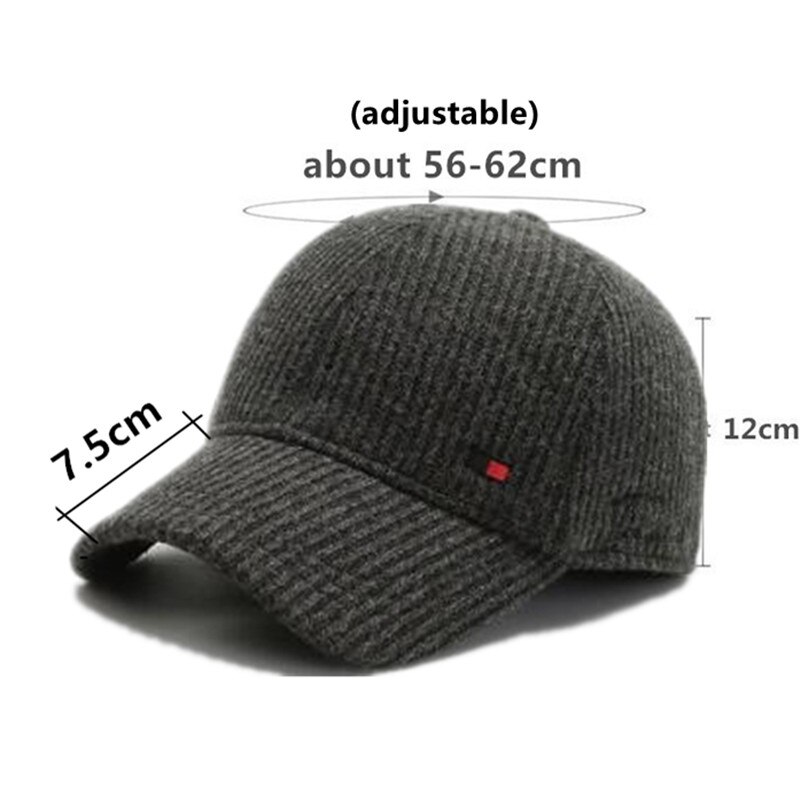 SILOQIN Men's Winter Baseball Caps Adjustable Size Warm Earmuffs Hat For Men Snapback Cap Dad Thick Thermal Solid Striped Hats