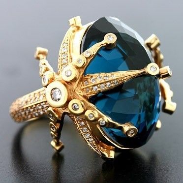 14k Yellow Gold Sapphire Diamond Ring for Women Peacock Blue Topaz Stone Dainty Jewelry Bizuteria Anillos Wedding Ring Gemstone: 6