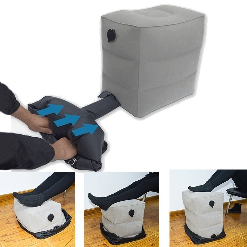 Drie-Layer Opblaasbare Massaal Voetsteun Mat Grijs Kleur Voet Ondersteuning Reizen Voetsteun Kussen Vliegtuigen Rest Slapen Voet Kussen