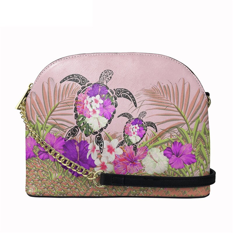 Nopersonality Polynesische Schildpad Met Hibiscus Print Vrouwen Pu Lederen Tas Brand Luxe Shell Tas Stijlvolle Schoudertas: HTBE131D49
