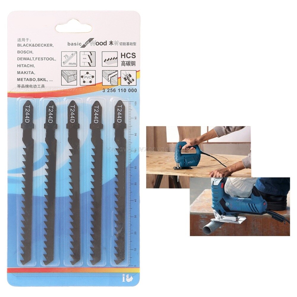 5Pcs Hacksaw Jig Saw Blade Set Cutting Tools For Wood Sheet Panels Alloy Steel J16 19