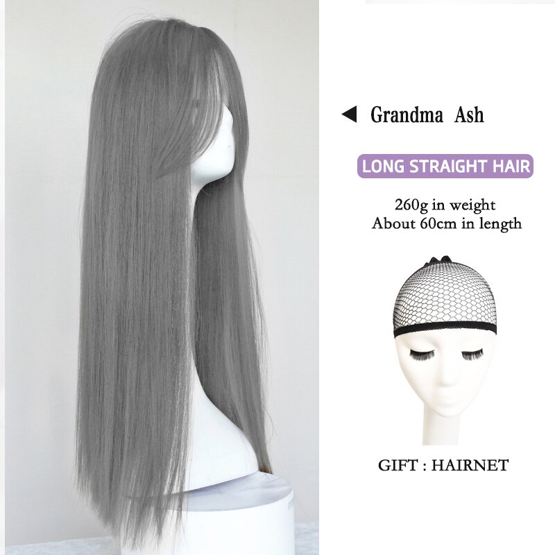 LANLAN-Peluca de cabello largo liso para mujer, estilo coreano, con flequillo centrado en el temperamento, Lolita, invisible, sin costuras, realista, de longitud media: 171