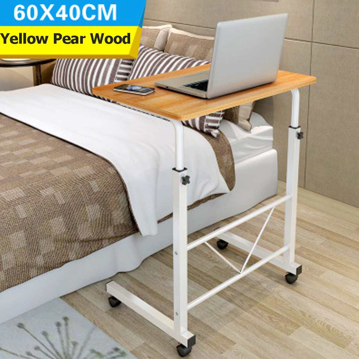 Removable Computer Desk Table Adjustable Portable Laptop Stand Desk Rolling Bedside Sofa Laptop Notebook Table Home Furniture: Yellow Pear Wood