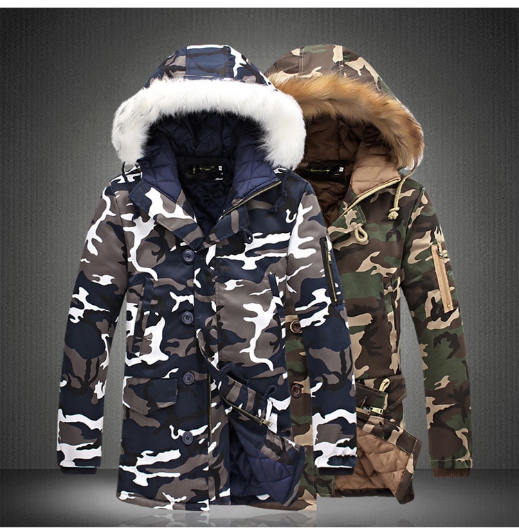 Camouflage parka heren winterjas heren grote bontkraag middelgrote lange jassen plus size winterjas heren parka homme 5xl