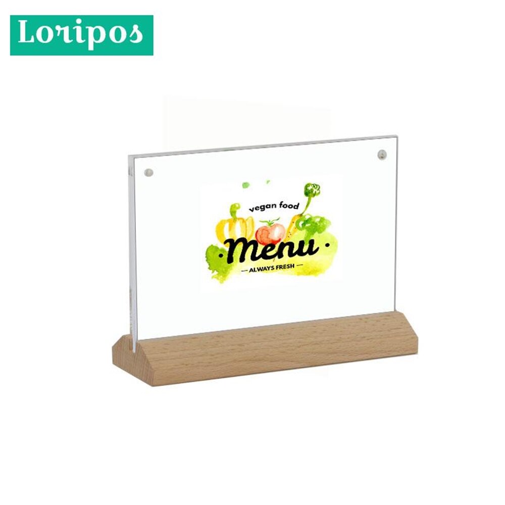 A6 horisontella trä menykort ram 100*150mm akryl prisskylt display rack bord skrivbord etikett hållare stativ akryl skylt hållare