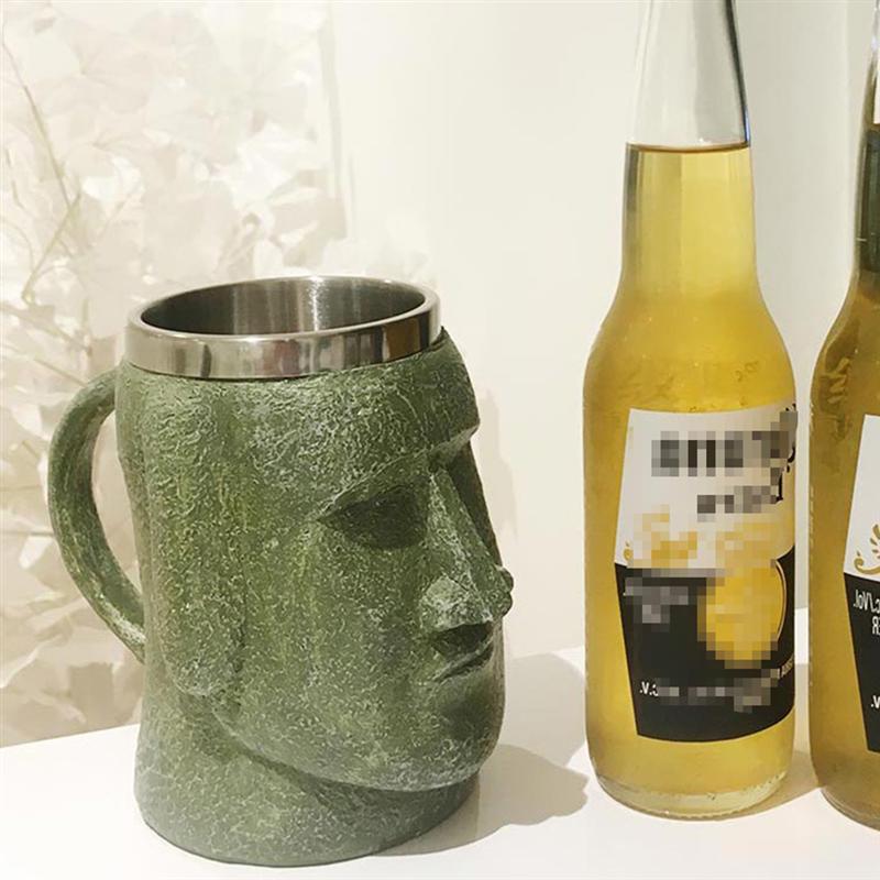 Kæmpe stenstatue ølkrus med vinflaskeåbner rustfrit stål kaffekrus halloween påskefest drikkevarekop