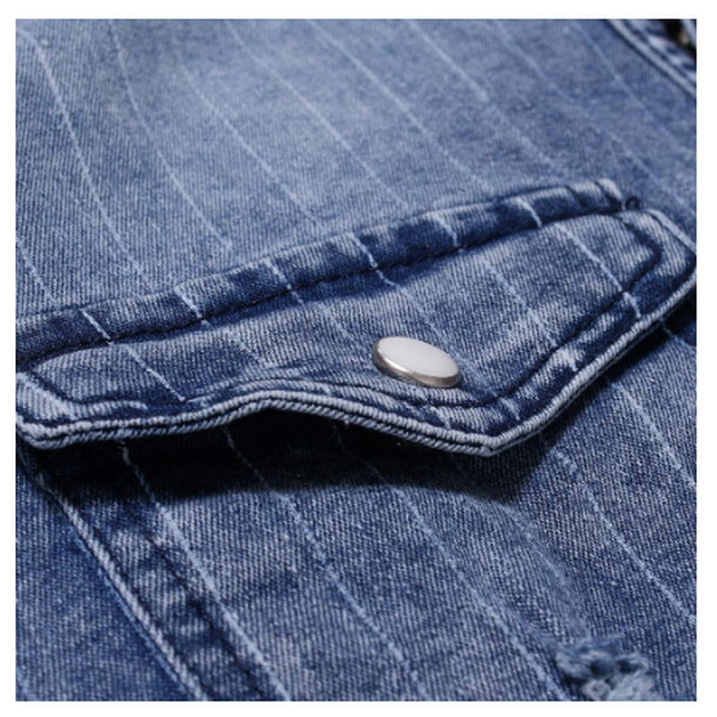 Camisa de mezclilla a rayas vestido de algodón de manga larga Jeans camisas de hombre blusa de hombre gris azul nueva llegada