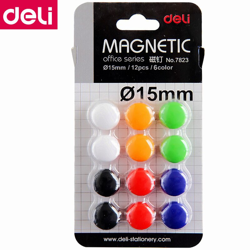 12 Uds./tarjeta Deli 7823 # uña magnética de color para pizarra blanca, absorbente de hierro, clavo para reunión en oficina, pizarra blanca, clavo de fijación magnética