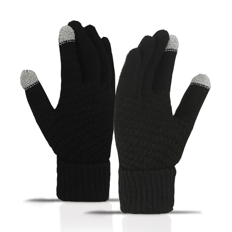 Winter Touch Screen Gloves Women Men Warm Stretch Knit Mittens Imitation Wool Full Finger Guantes Female Crochet Luvas Thicken: WHITE