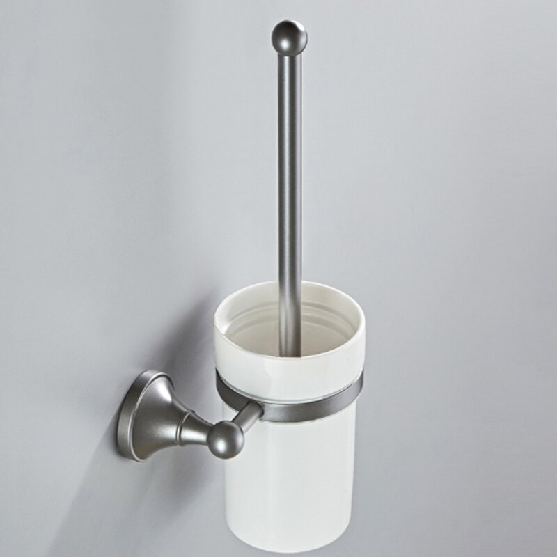 Grey Bathroom Hardware Set Brass Wall Mouted Toilet Brush Holder WC Paper Towel Roll Rack Soap Dish Bath Accessories Equipment: Toilet Brush Holder
