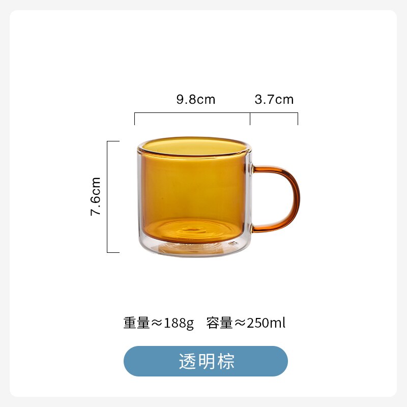 Juego de tazas de café Espresso para Taza de cristal de doble pared, resistente al calor, taza de Cerveza Hecha a mano, vaso de cristal para té, vasos con mango de cristal para whisky: brown