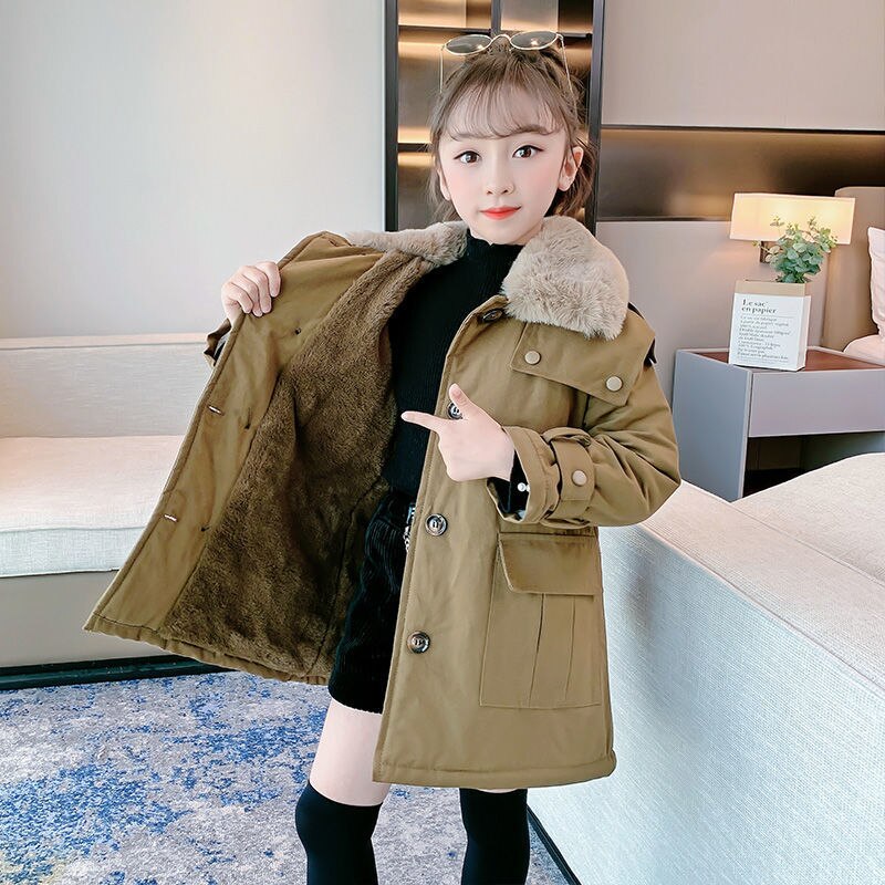 Winter Mädchen Jacke Winddicht Warme Mantel Pelz Kragen Outwear Zweireiher lässig freundlicher freundlicher Kleidung 4-16 Jahre alt