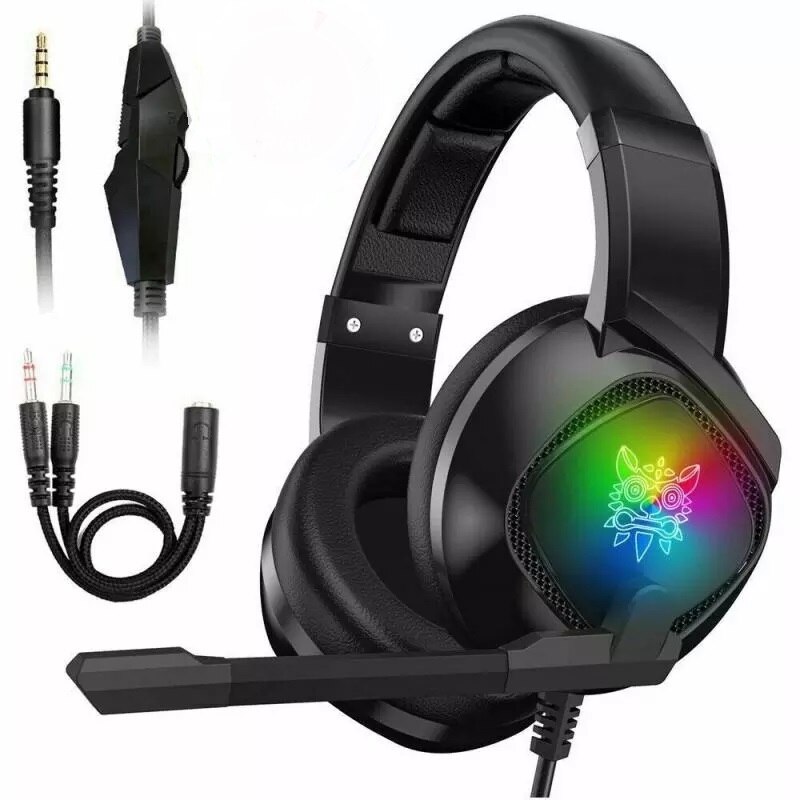 Auriculares de Gaming para Xbox One y PS4, cascos por encima de la oreja RGB con micrófono de cancelación de ruido y control de volumen para tableta