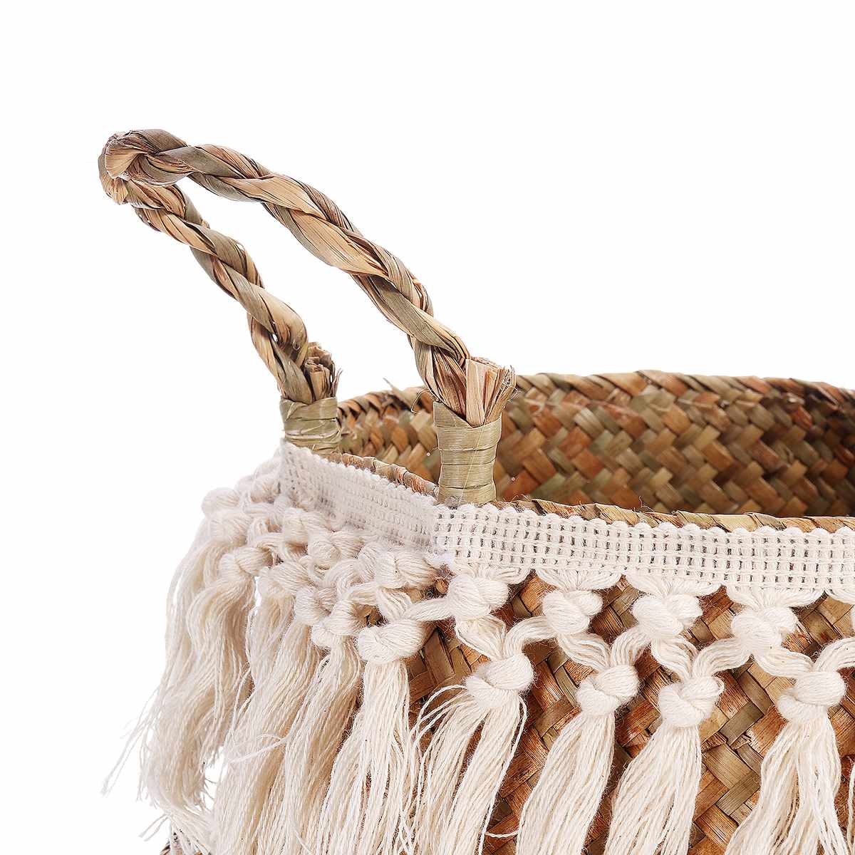 ! Fringed Macrame Woven Basket Seagrass Storage Basket Garden Flower Pot Vase Wicker Basket Home Laundry Baskets Toy Holder