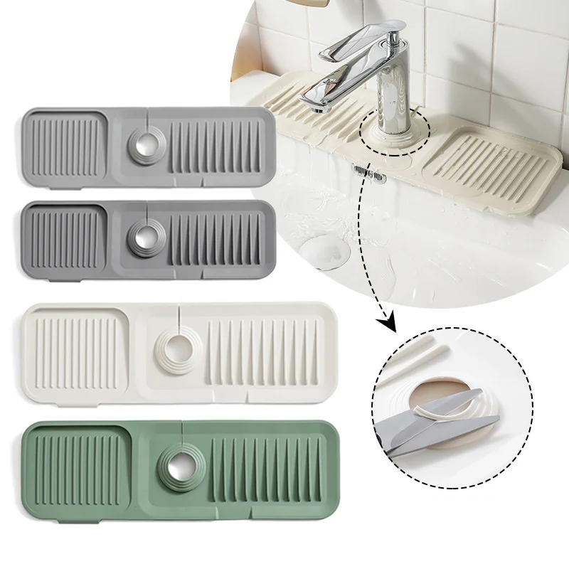 Kitchen Silicone Splash Pad Sink Faucet Splash Catcher Countertop Drainage Drying Mats Protector Mat Draining Pad Kitchen Gadget