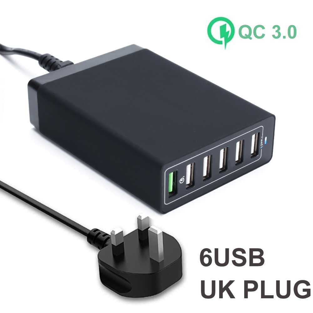 50W Multi USB Charger Station Fast Charger Charging 10 USB Charger Multi port phone charger for iPhone 11 12 pro xiaomi huawei: 6USB QC3.0 UK