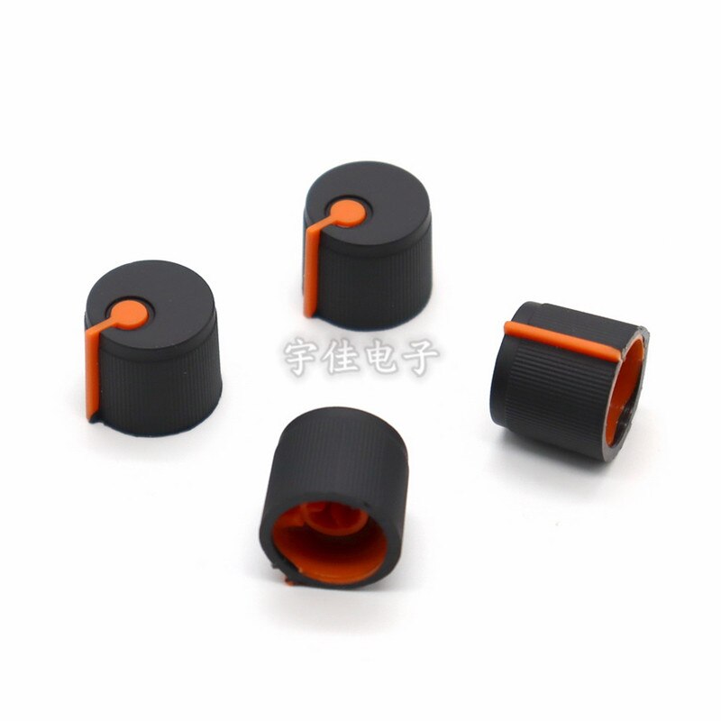 10 szt. 17*15mm czarne pomarańczowe plastikowe gumowe pokrętło pół uchwyt w kształcie litery D wewnętrzny otwór 6mm pokrętło regulacji potencjometru