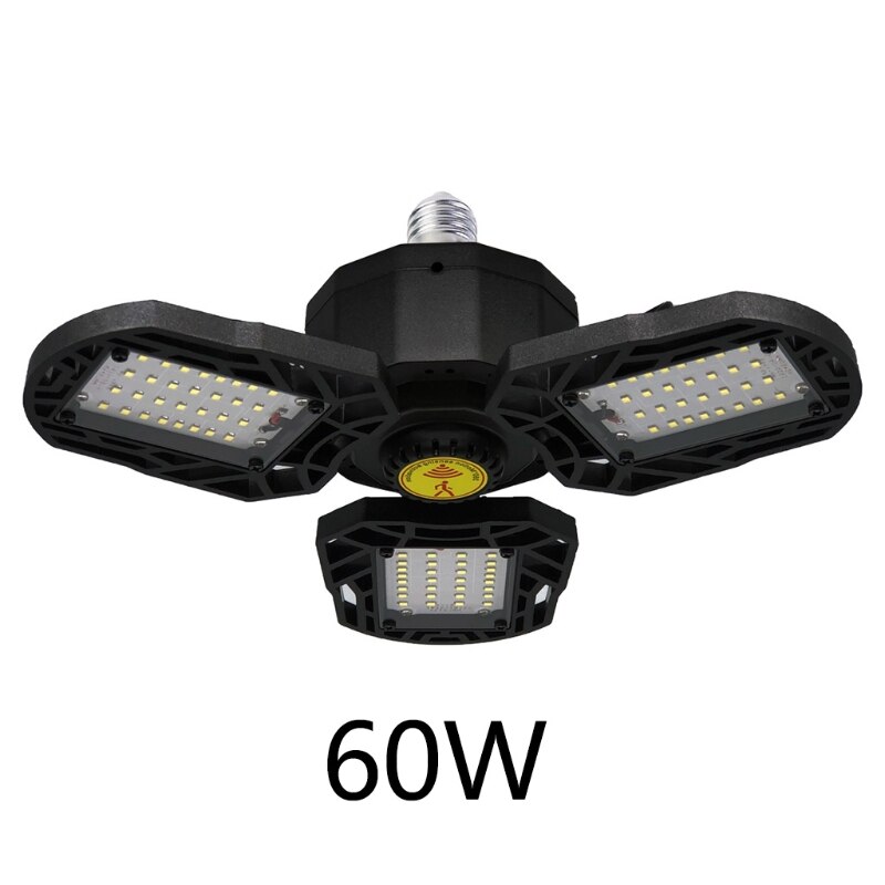 Led Garage Licht 60W Vervormbare Led Garage Plafondlamp Met 3 Verstelbare Paneel R3MD: Black-60w