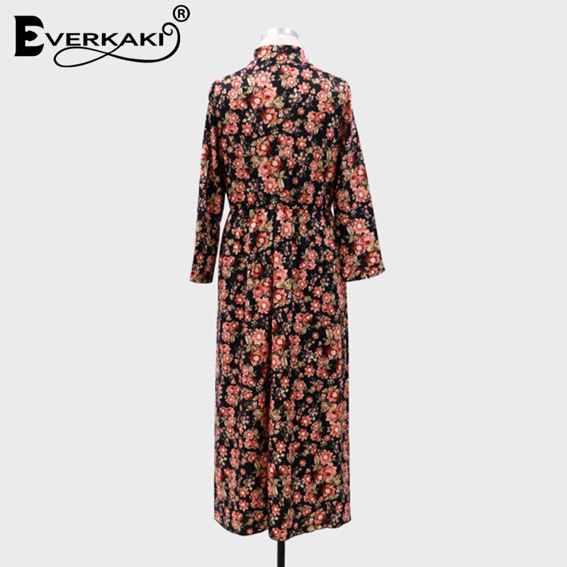 Everkaki Chic Boho Bloemenprint Maxi Jurk Vrouwen Zomer Strand Plus Size Dames Jurken Vrouwelijke Herfst Mode